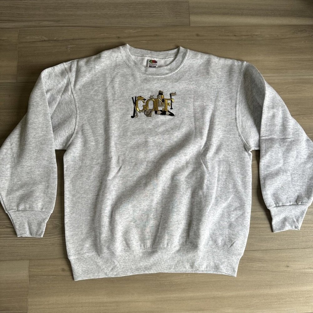 Vintage Mens Golf Crewneck‎ Knit Sweater Fruit Of The Loom Size L Made USA